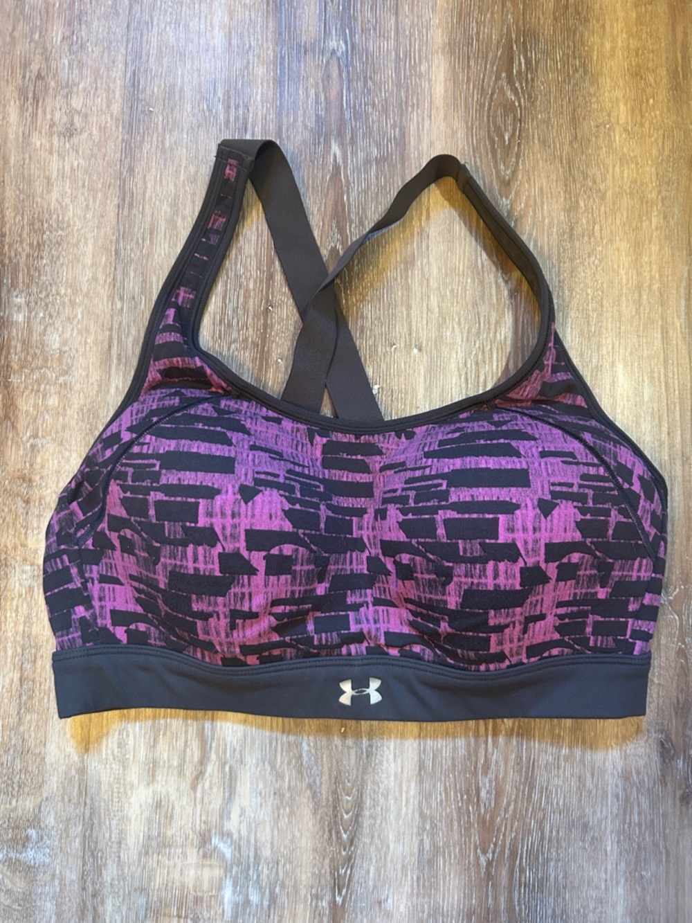 Under Armour Black and Purple Patterned Crossback Sports Bra